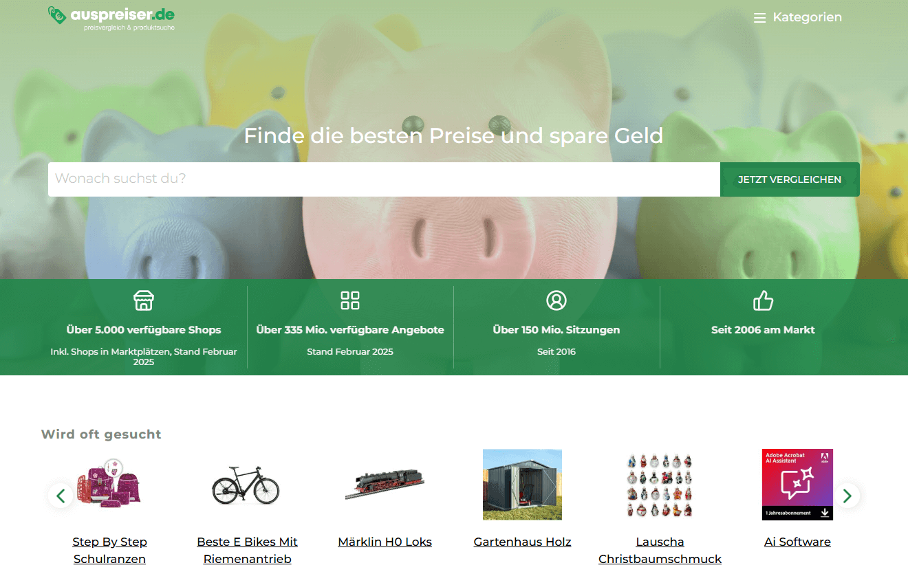 Auspreiser.de Hauptseiten-Oberfläche