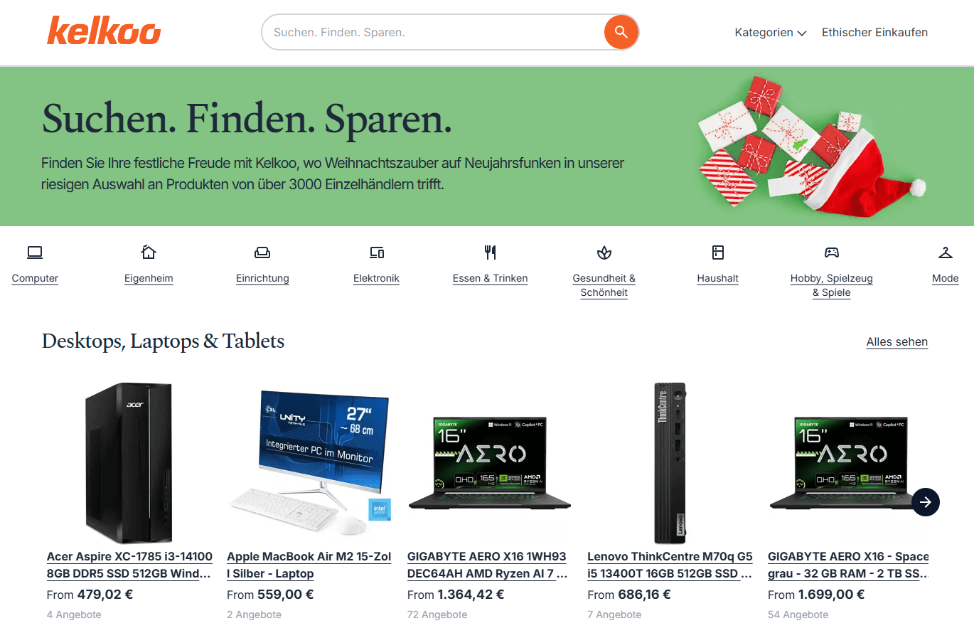 Kelkoo.de Hauptseiten-Oberfläche