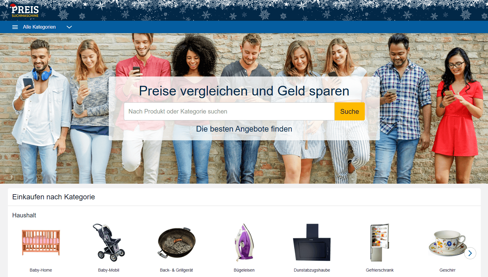 Preissuchmaschine.de Hauptseiten-Oberfläche
