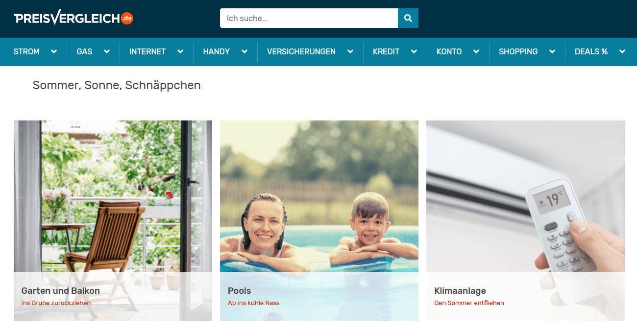 Preisvergleich.de Hauptseiten-Oberfläche