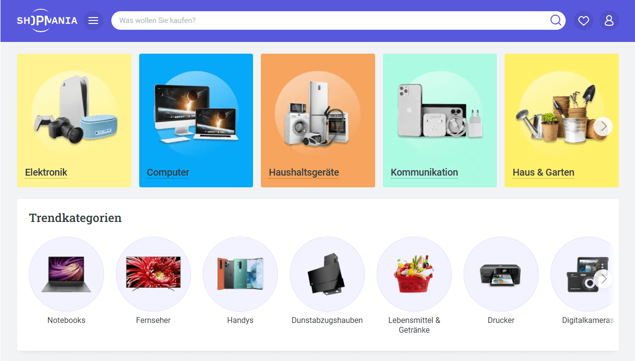 ShopMania.de Hauptseiten-Oberfläche