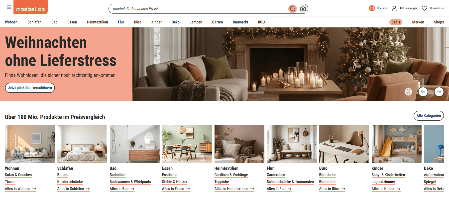 Moebel.de Hauptseiten-Oberfläche