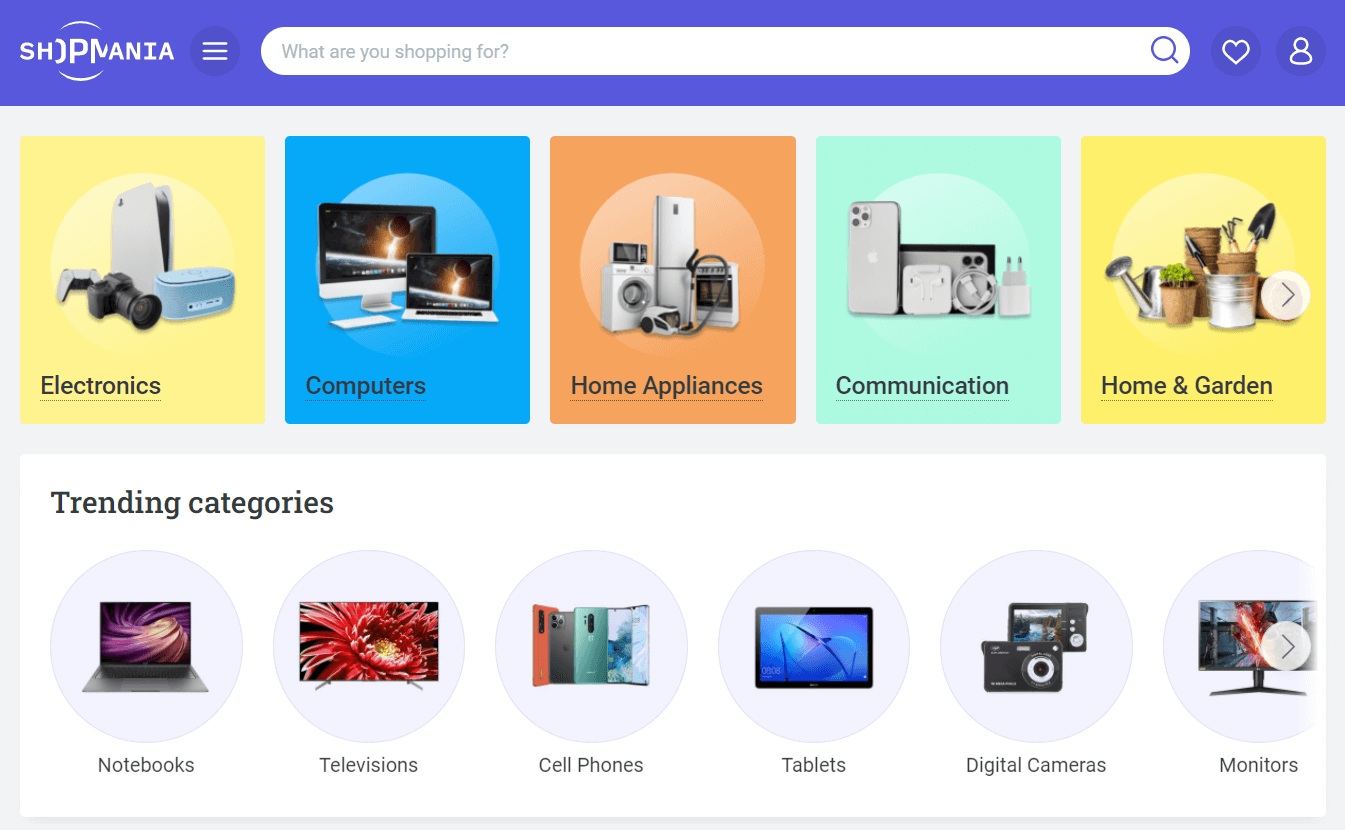 Interfaz de página principal de ShopMania.co.uk