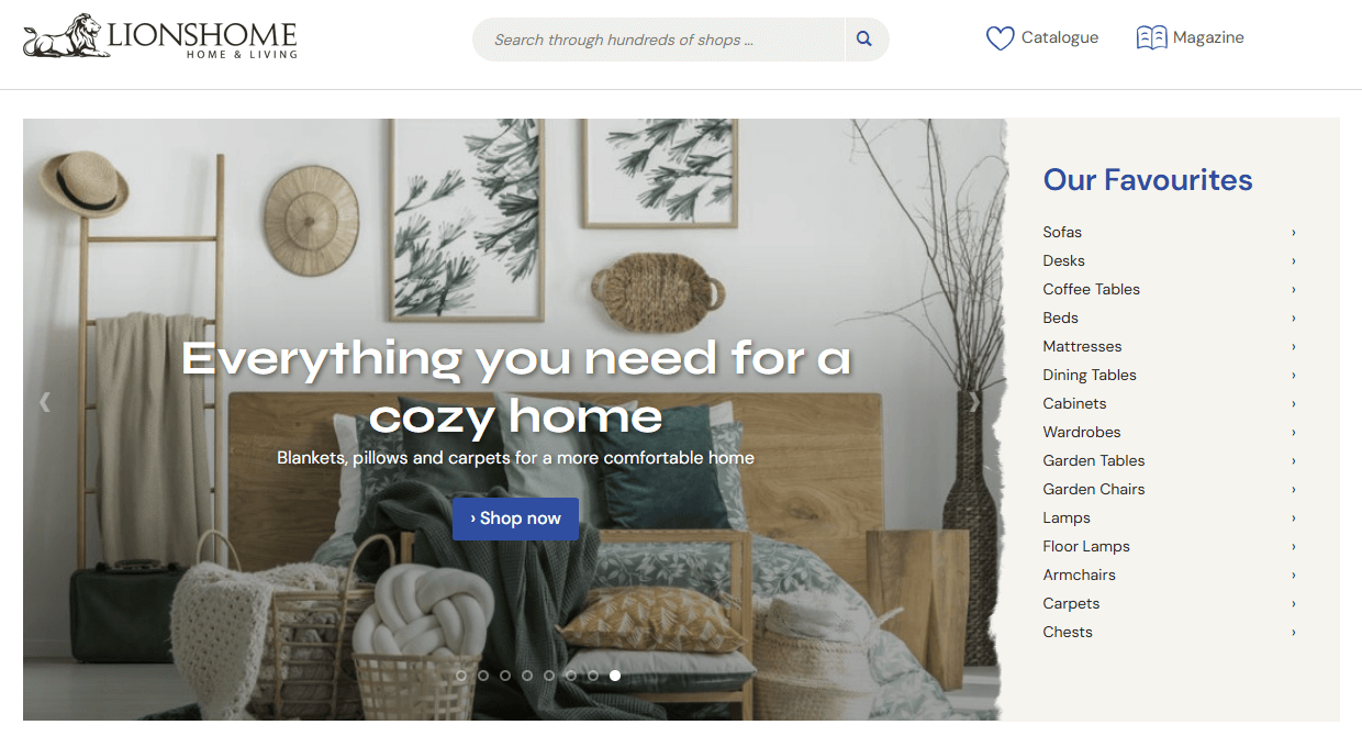 Interfaz de página principal de LionsHome.co.uk
