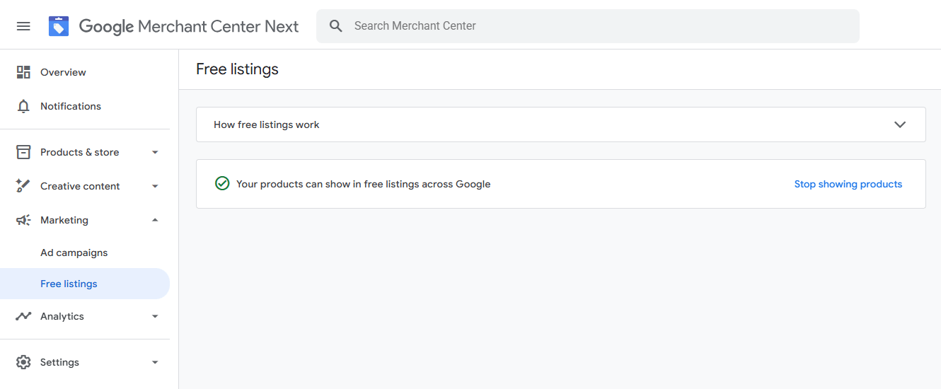 Como ativar Listagens Gratuitas no Google Merchant Center