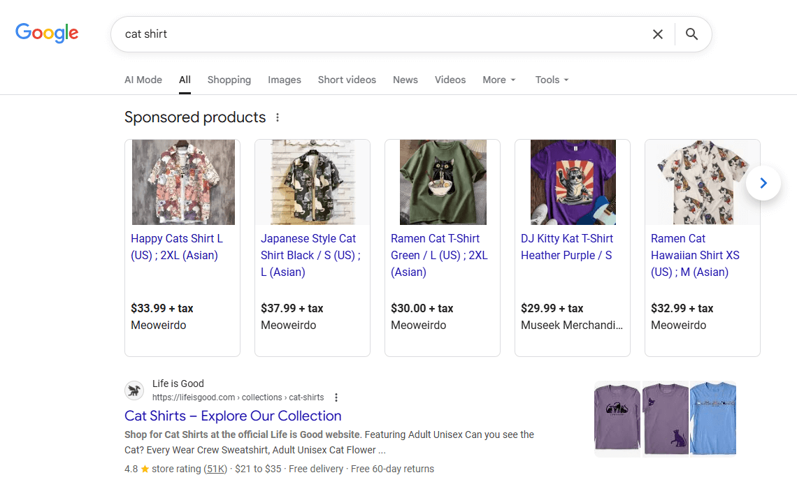 Como os Shopping Ads aparecem na SERP do Google