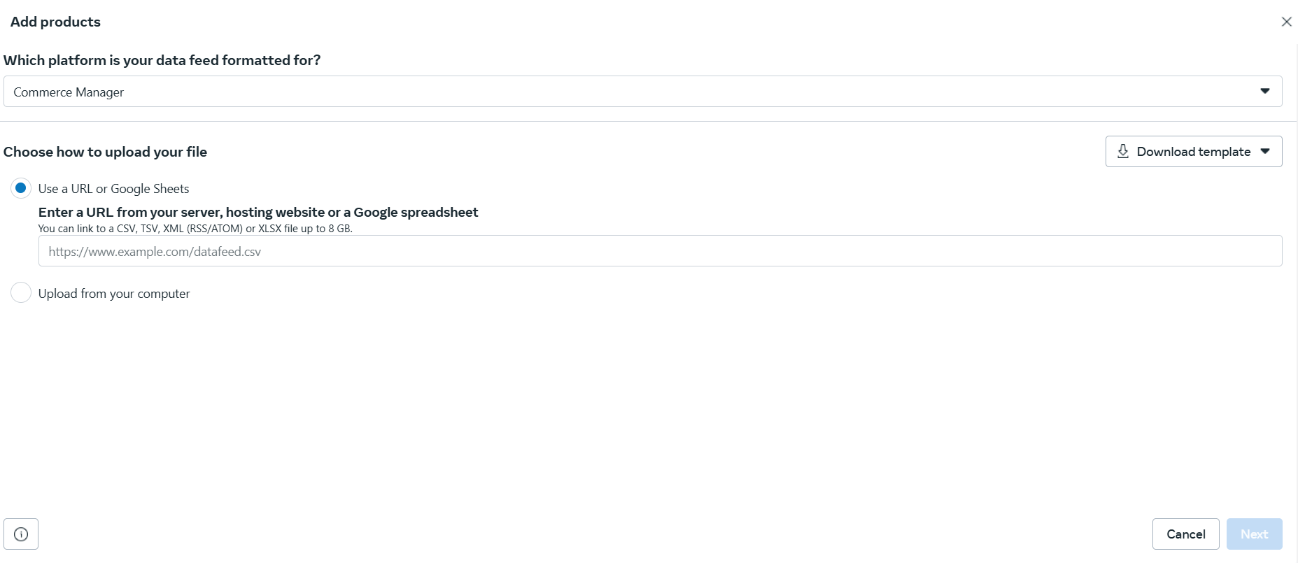 Conectando un feed de productos de Instagram a Meta Commerce Manager