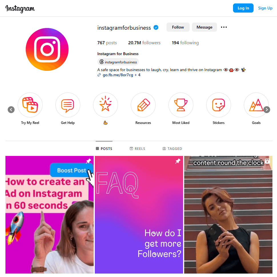 Profil professionnel Instagram pour les entreprises