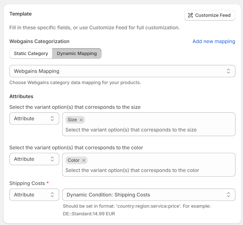Plantilla de Feed para Webgains