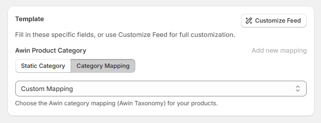 How to add categoty mapping in Awin feed