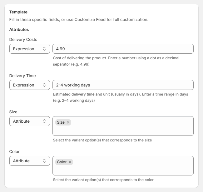 How to fill out required attributes in Awin feed