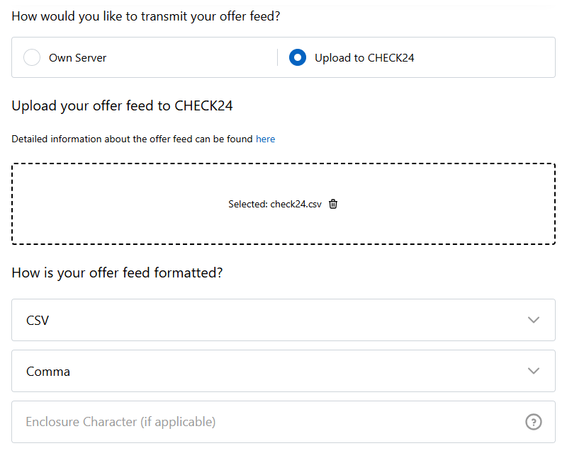 How to upload a product feed to CHECK24 manually