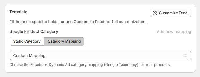 How to add categoty mapping in Facebook feed