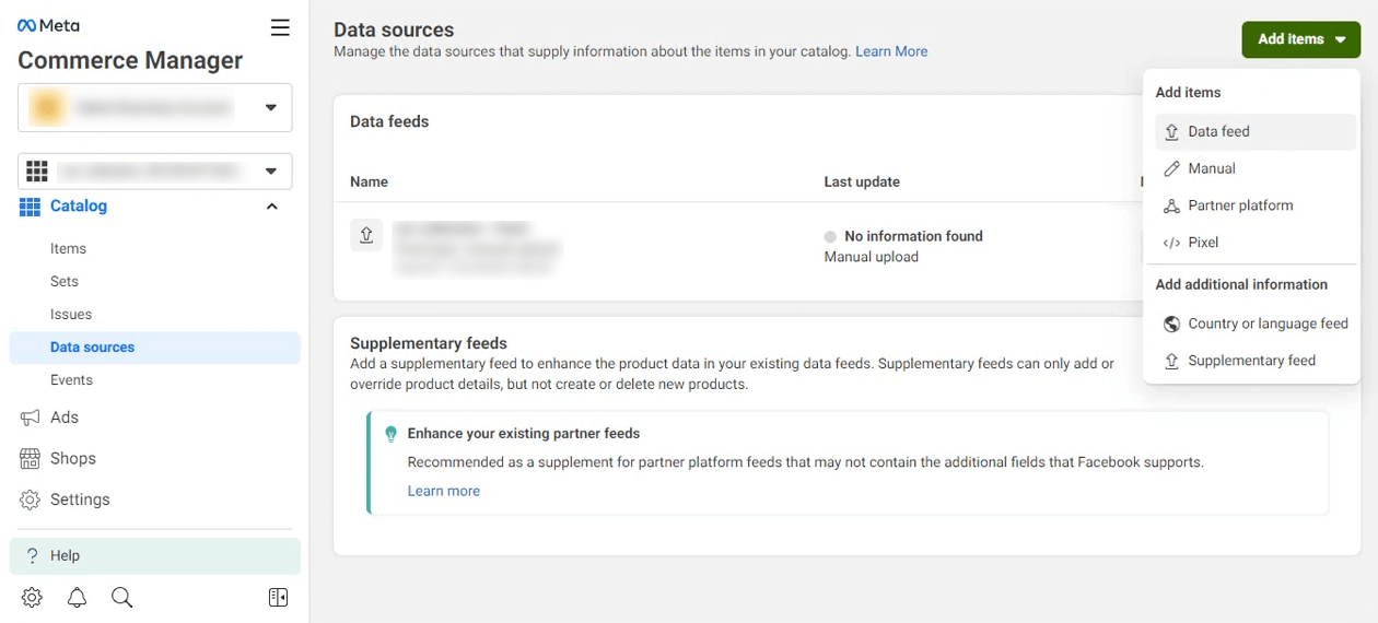 How to connect a feed to an existing Instagram catalog (catalog selection)