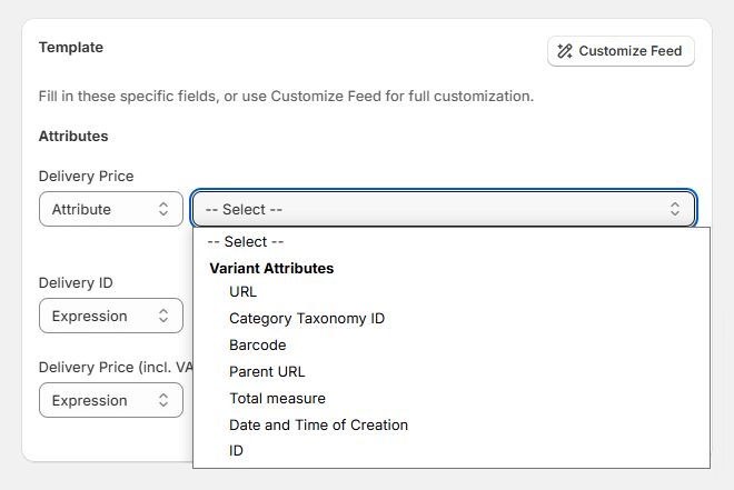 Where to find feed's context (content type) in a prebuilt template