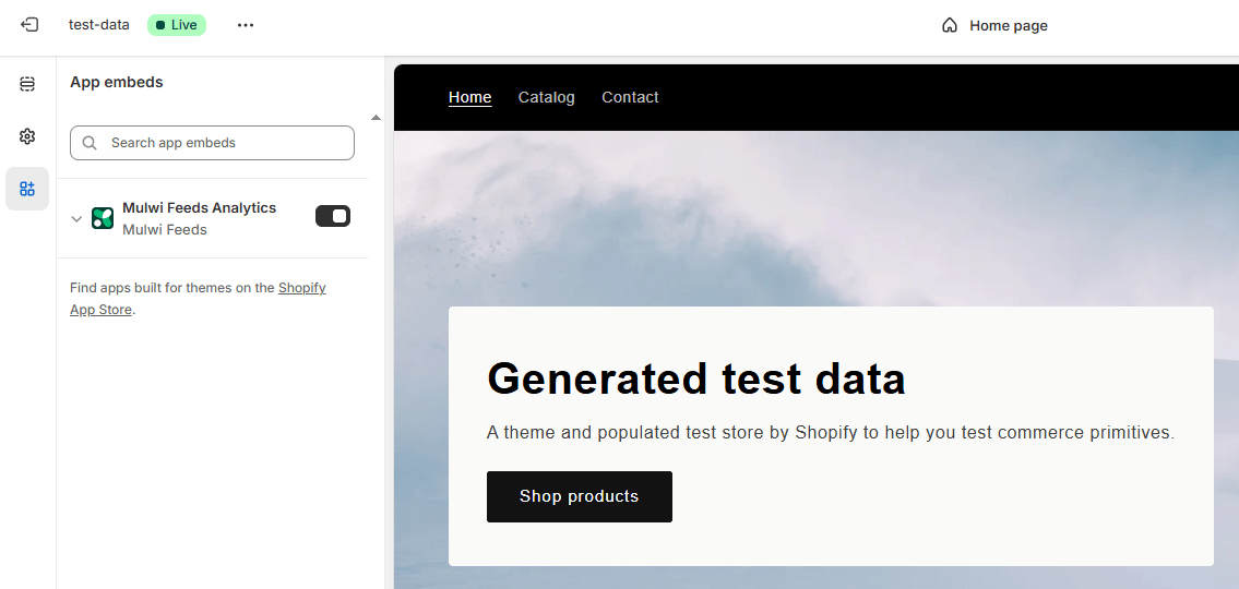 Where to enable Mulwi Feeds Analytics in the Shopify theme editor