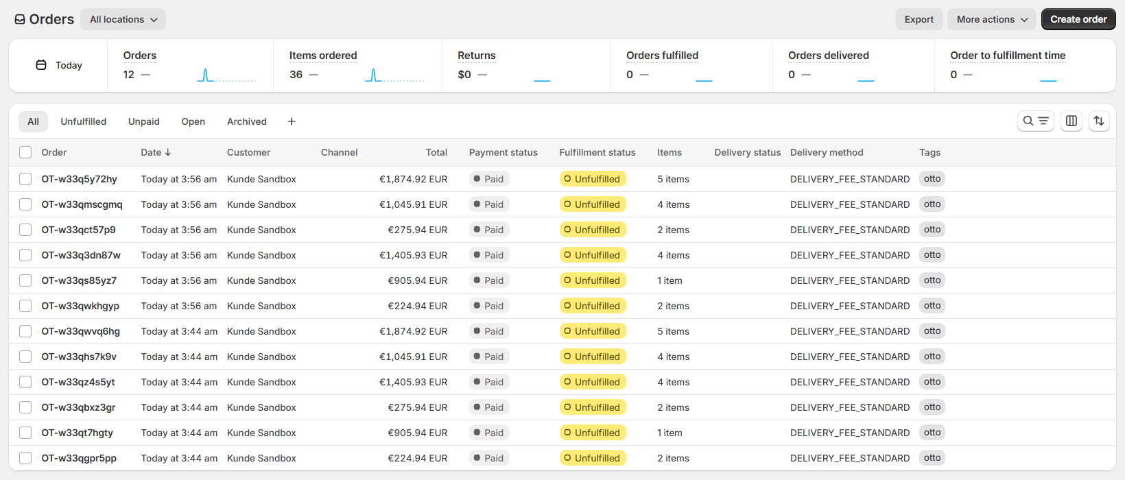 How to find imported OTTO orders in Shopify