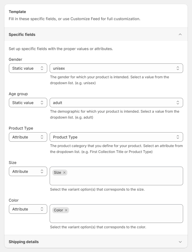 How to fill out required attributes in Microsoft (Bing) Advertising feed