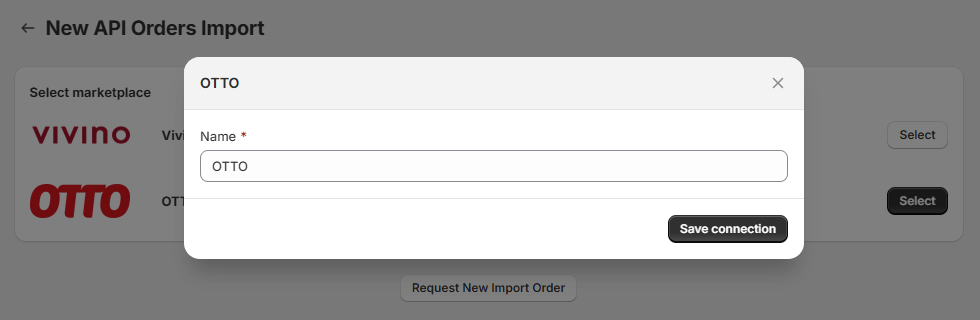 How to set up OTTO Order Import connection in Mulwi (create connection)