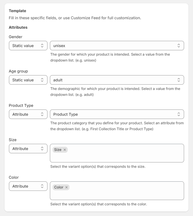 How to fill out required attributes in Rakuten feed