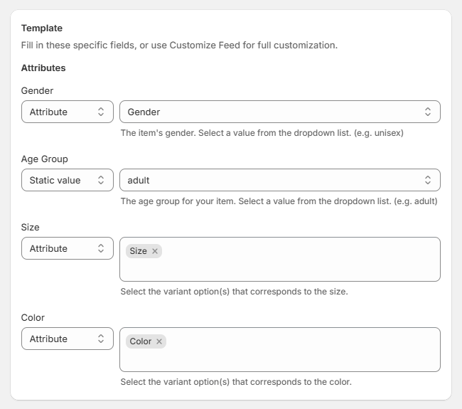 How to fill out required attributes in TikTok Ads feed