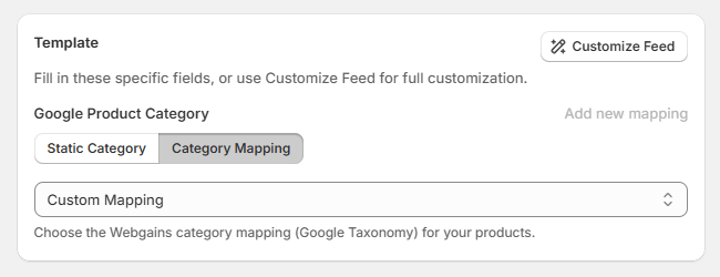 How to add categoty mapping in Webgains feed