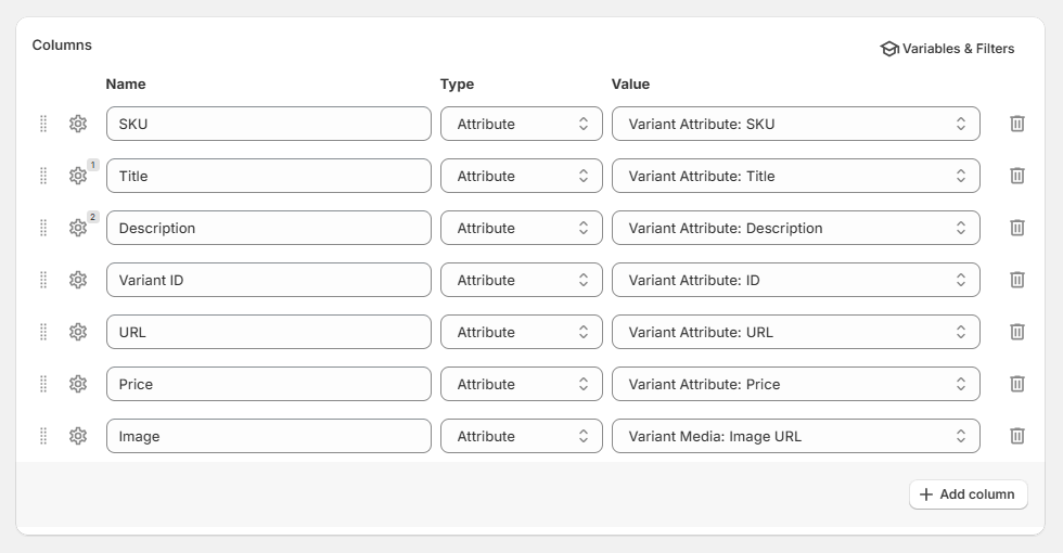 Template editor for a custom CSV/TXT/XLSX feed